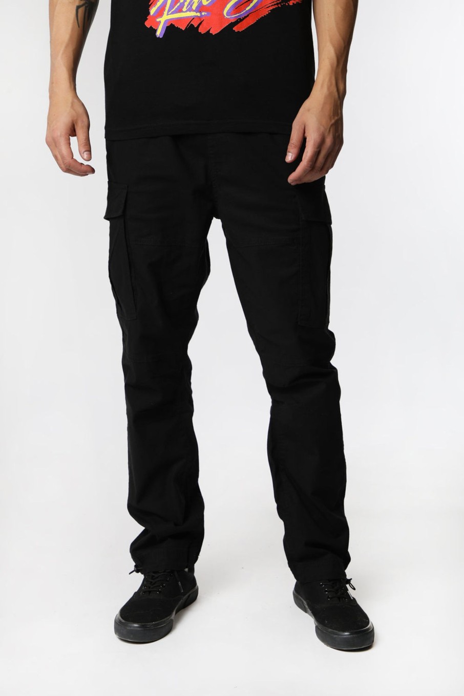 Mens West49 | West49 Mens Ripstop Bungee Cargo Jogger Black