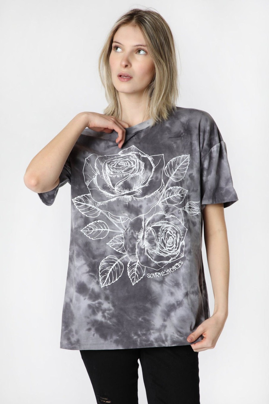 Womens Sovrn Voices | Womens Sovrn Voices Oversized Tie-Dye T-Shirt Black With White