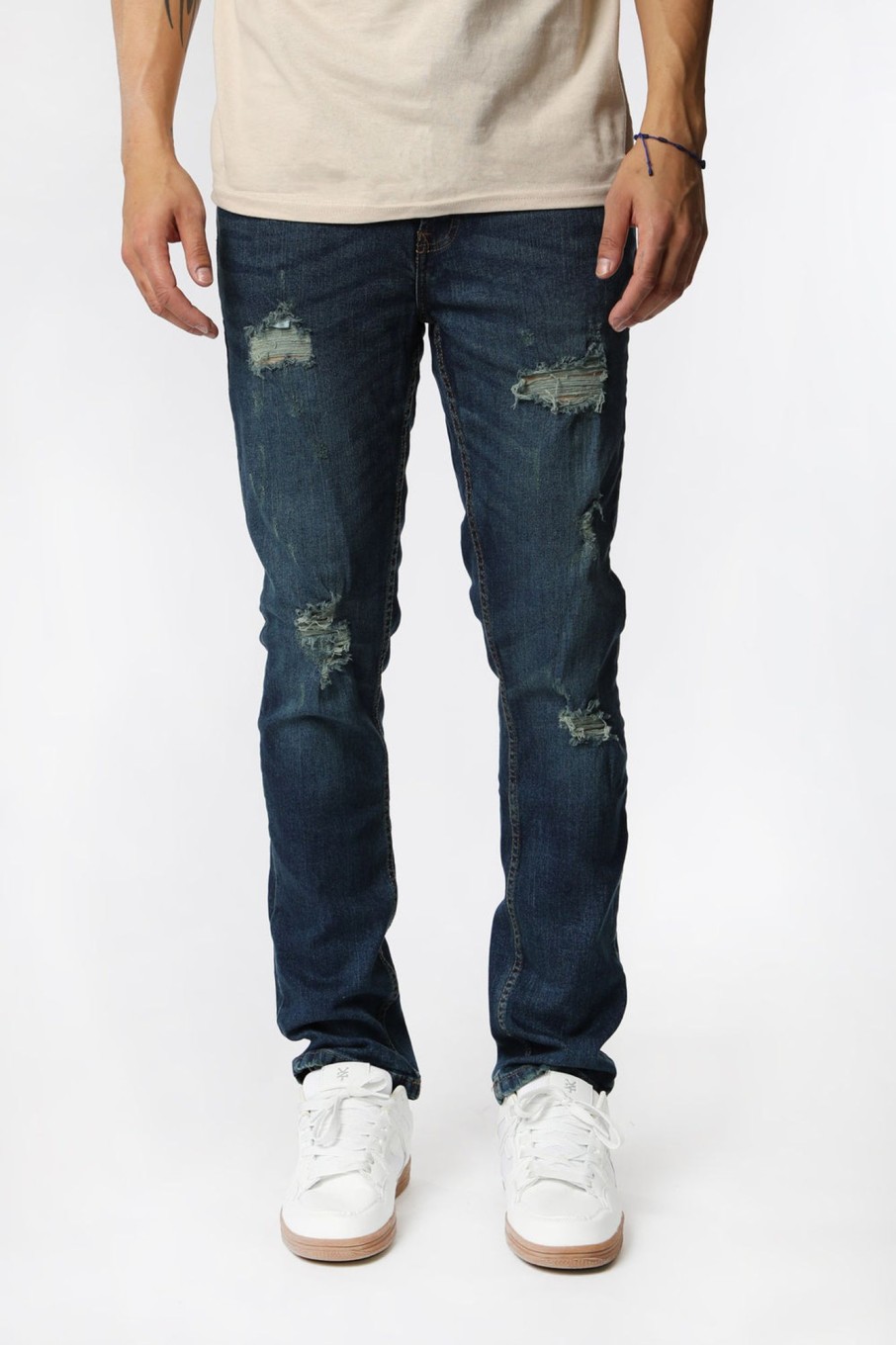 Mens West49 | West49 Mens Distressed Slim Jeans Rinse Denim