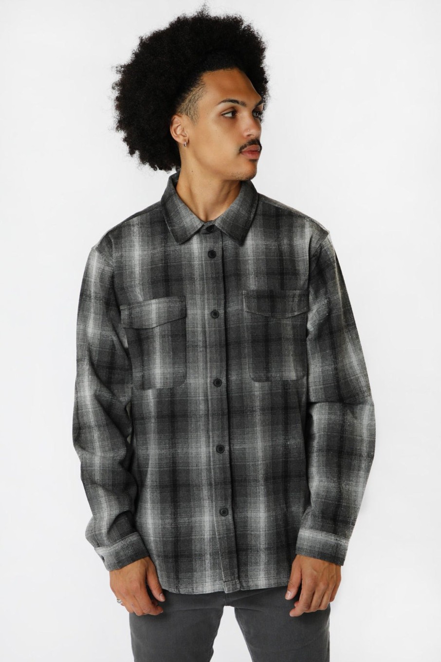 Mens Amnesia | Amnesia Mens Cotton Plaid Button-Up Charcoal