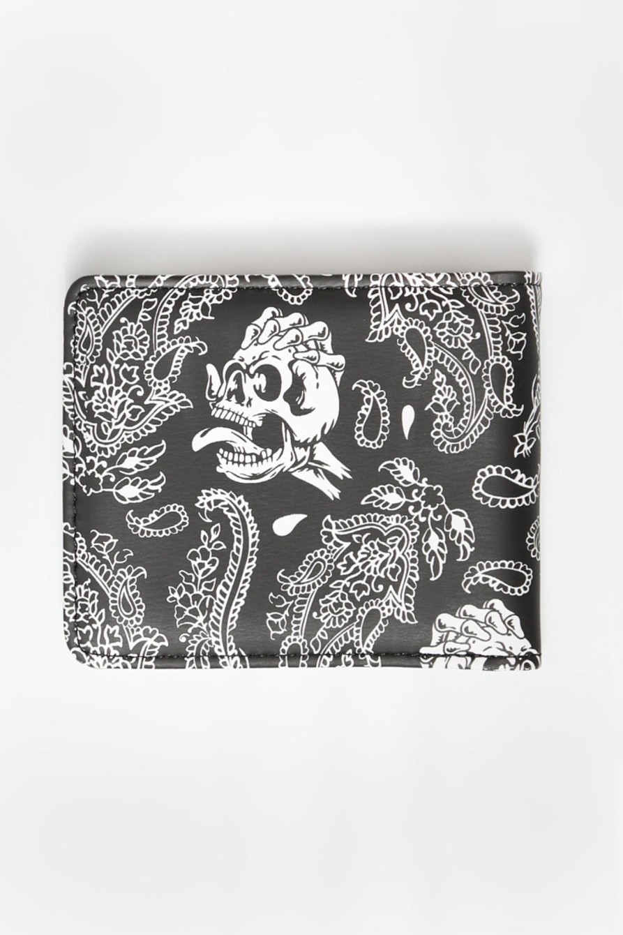 Mens Arsenic | Arsenic Skull And Paisley Print Faux Leather Wallet Black