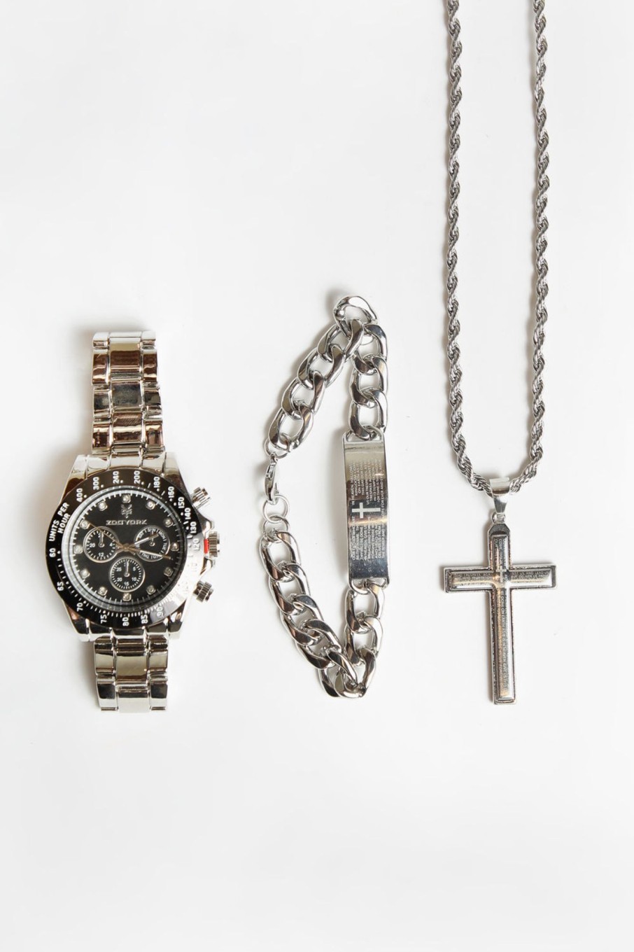 Mens Zoo York | Zoo York Mens Cross Watch Set Silver