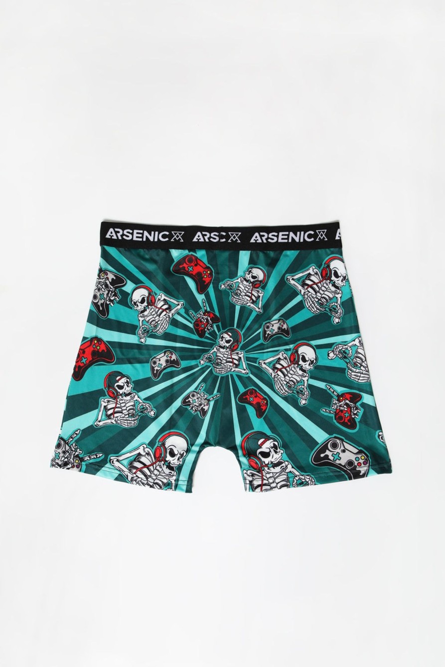 Mens Arsenic | Arsenic Mens Skeleton Gamer Boxer Brief Teal