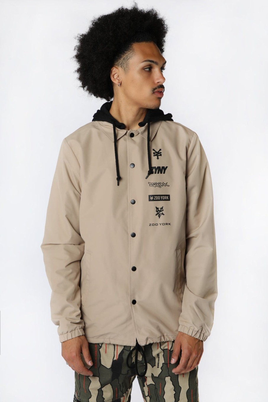 Mens Zoo York | Zoo York Mens Multi Logo Coach Jacket Taupe