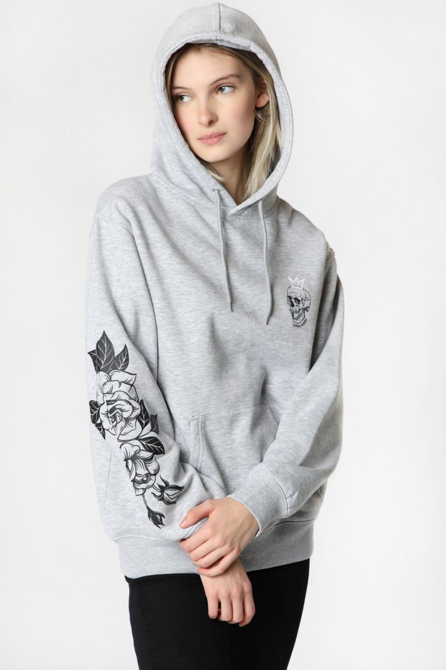 Womens Sovrn Voices | Womens Sovrn Voices Skull And Roses Graphic Hoodie Heather Grey