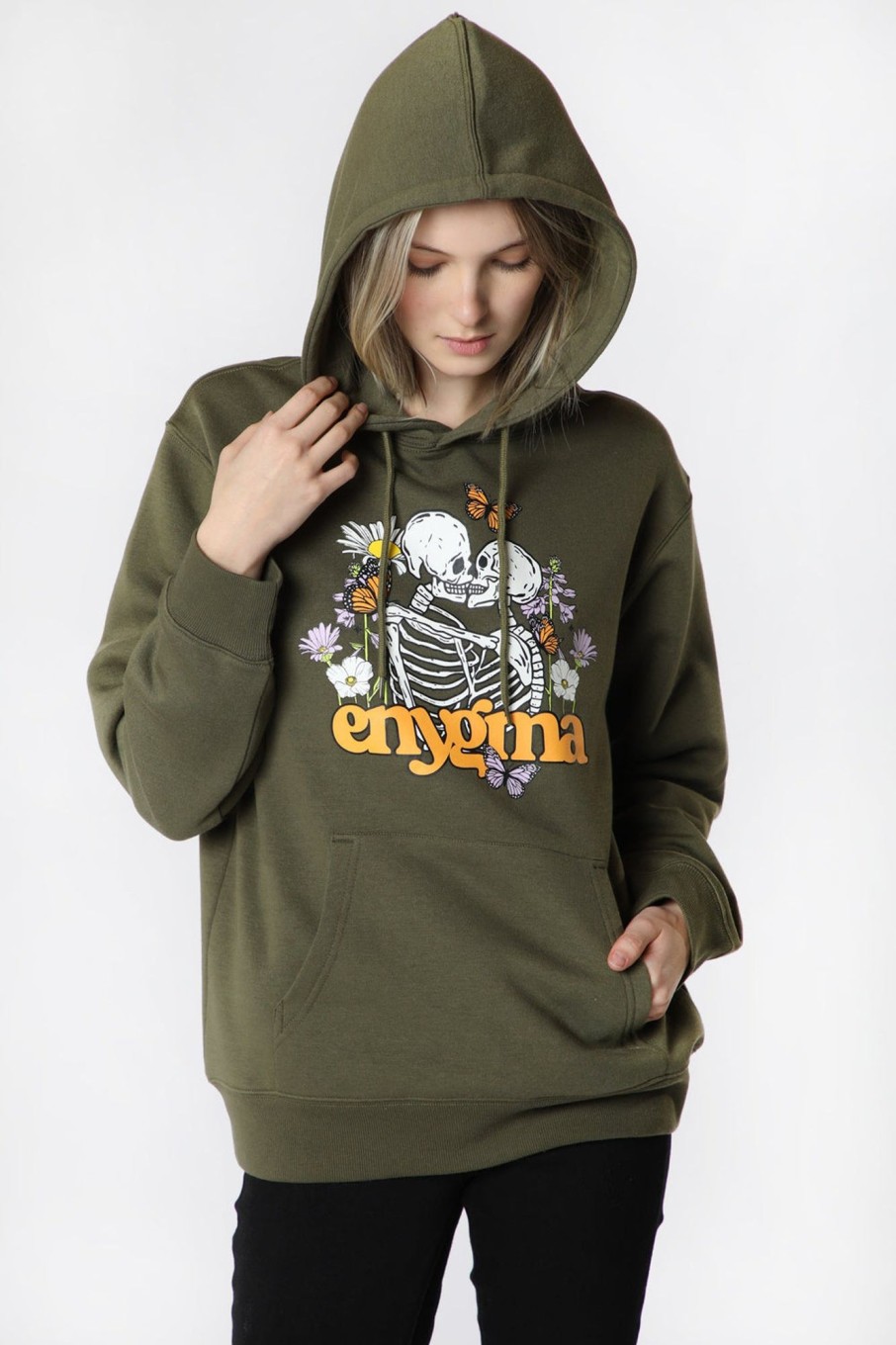 Womens Enygma | Womens Enygma Skeleton Kiss Hoodie Dark Green