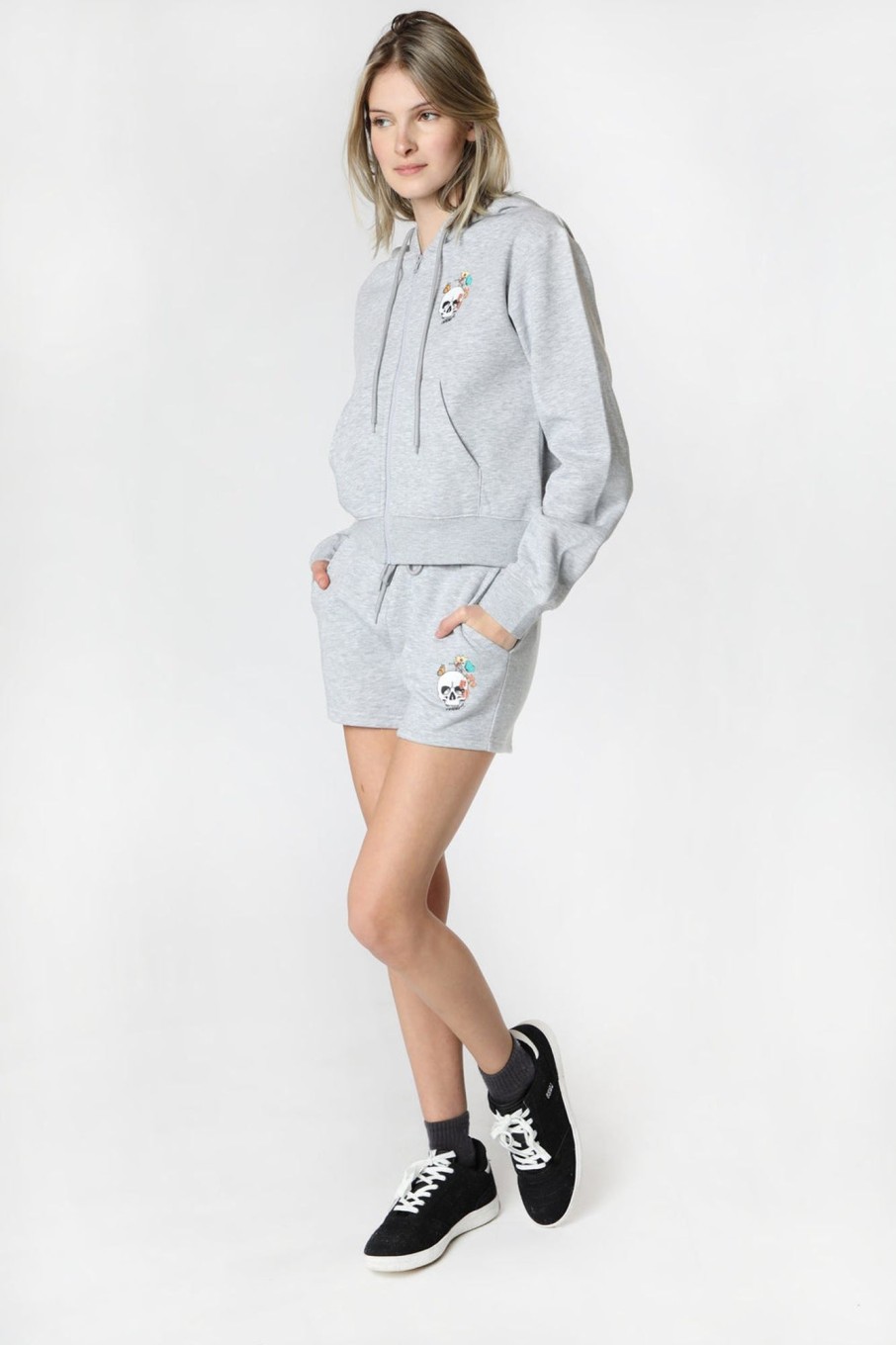 Womens Enygma | Womens Enygma Basic Fleece Skull Shorts Heather Grey