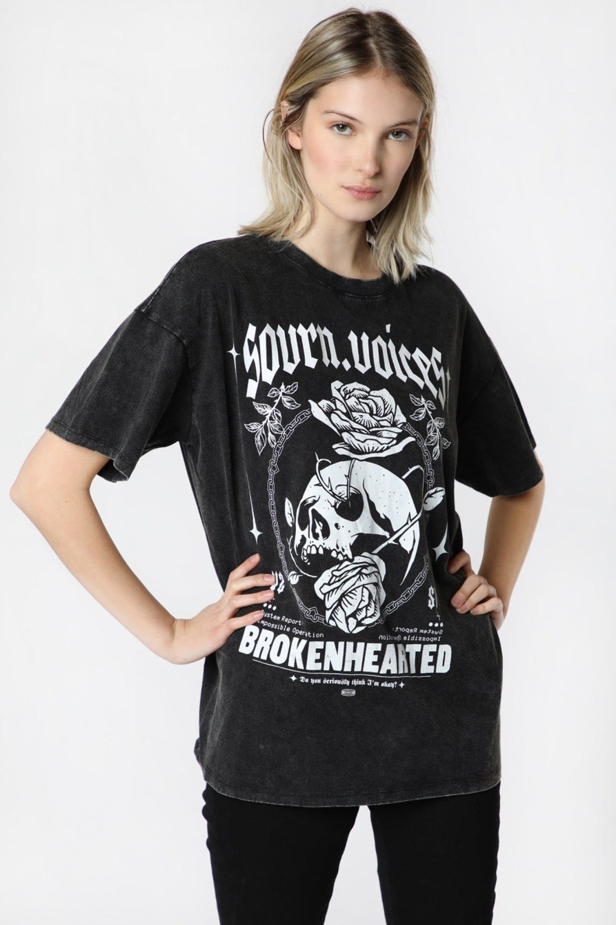 Womens Sovrn Voices | Womens Sovrn Voices Oversized Brokenhearted T-Shirt Solid Black