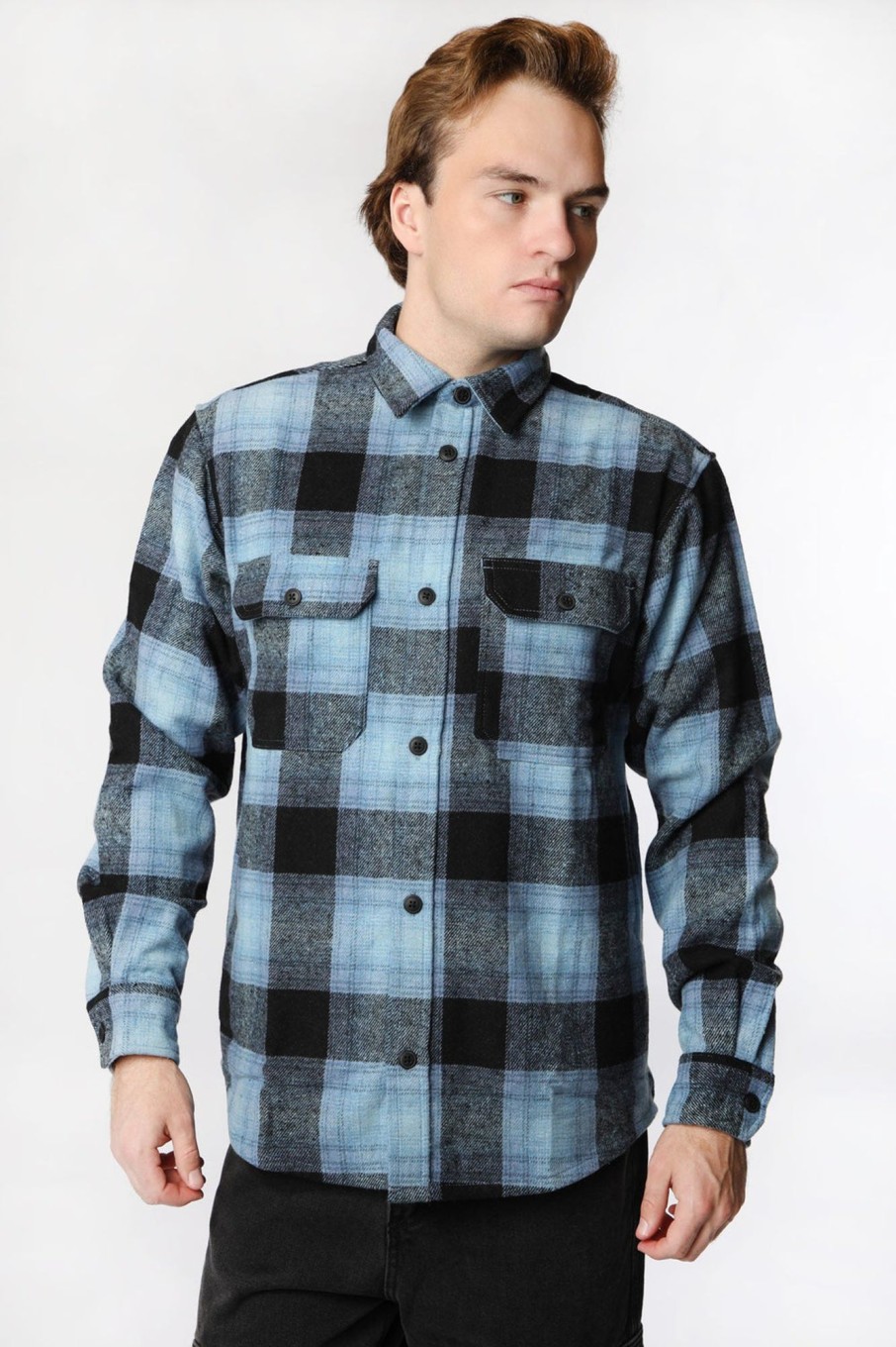 Mens Amnesia | Amnesia Mens Flannel Plaid Button-Up Blue