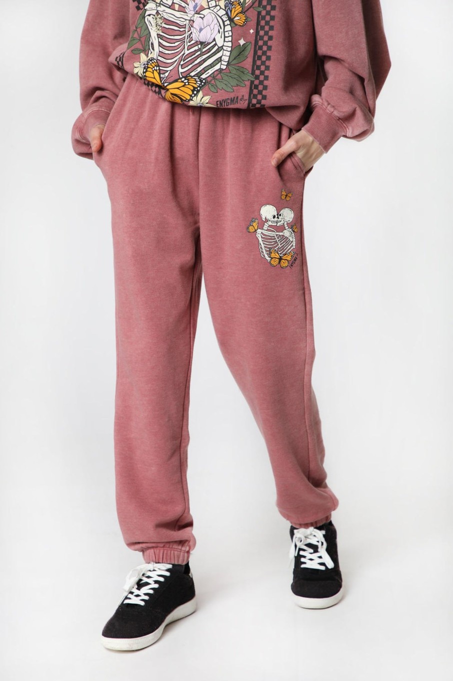 Womens Enygma | Womens Enygma Skeleton Kiss Graphic Sweatpant Rose