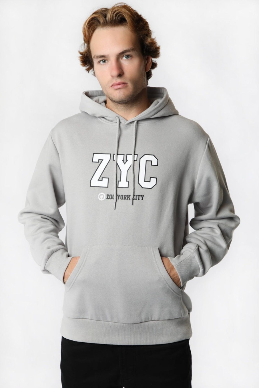 Mens Zoo York | Zoo York Mens Zyc Logo Hoodie Light Grey