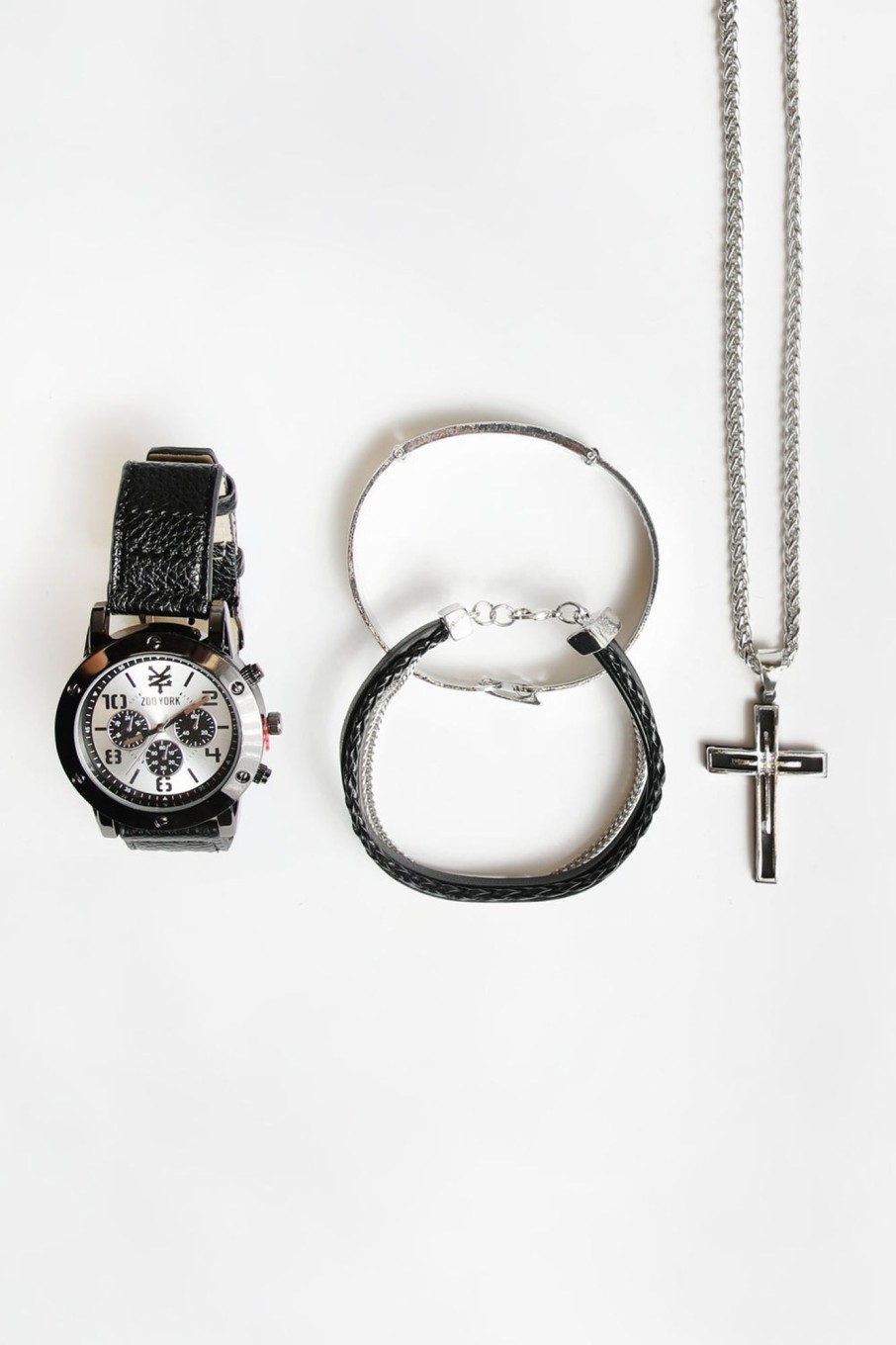 Mens Zoo York | Zoo York Mens Silver Cross Watch Set Black