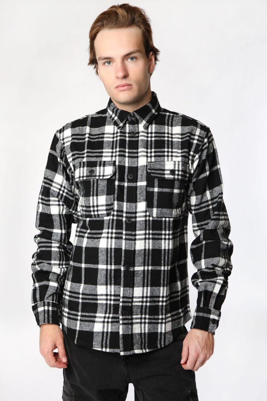 Mens Amnesia | Amnesia Mens Flannel Plaid Button-Up Black