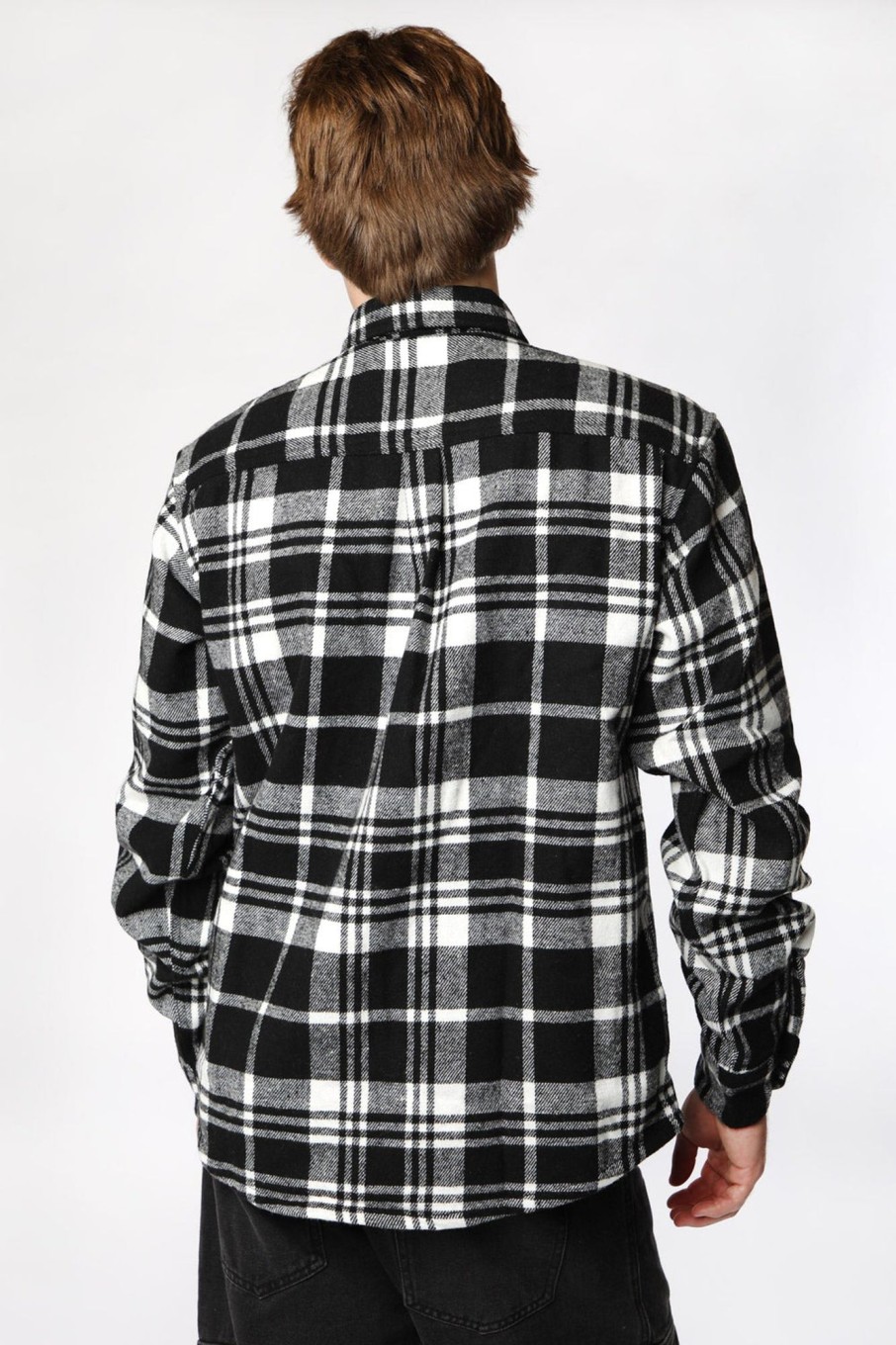 Mens Amnesia | Amnesia Mens Flannel Plaid Button-Up Black