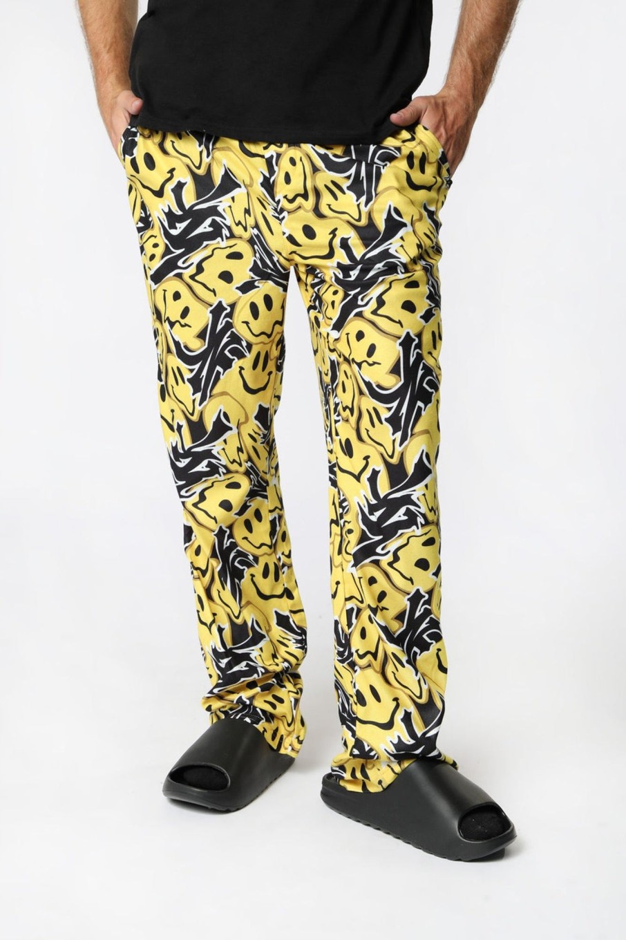 Mens Zoo York | Zoo York Mens Smiley Print Pajama Bottoms Yellow