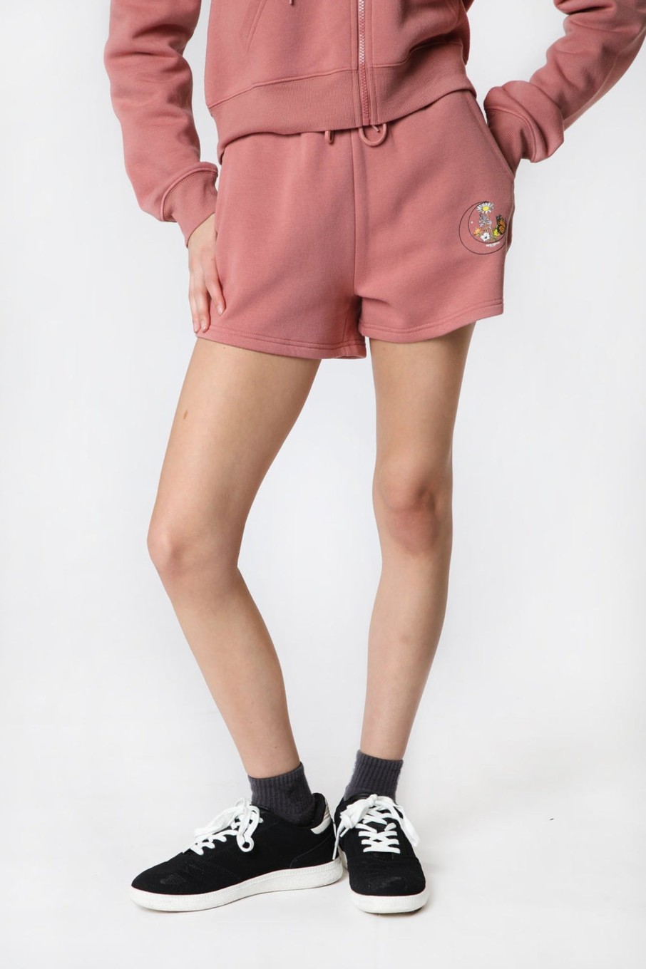 Womens Enygma | Womens Enygma Moon & Flowers Basic Fleece Shorts Rose