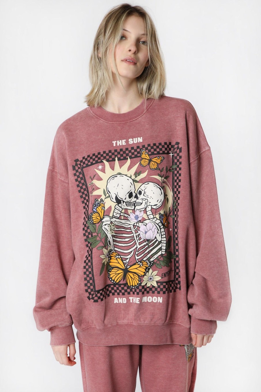 Womens Sovrn Voices | Womens Enygma Skeleton Kiss Sweatshirt Rose