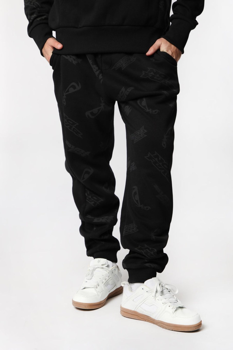 Mens No Fear | No Fear Mens Allover Logo Print Joggers Black