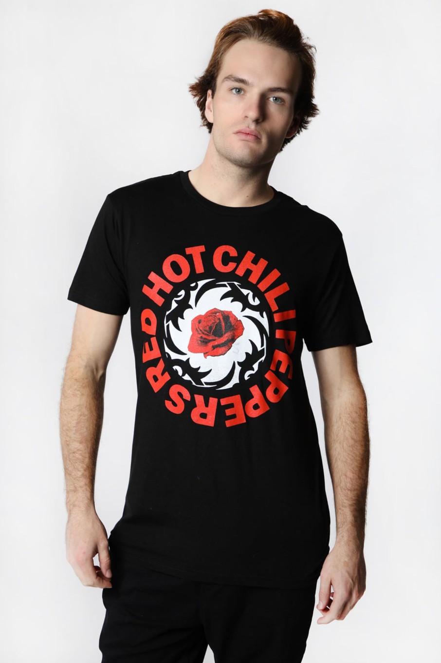 Mens West49 | Mens Red Hot Chili Peppers Thorn Rose T-Shirt Black