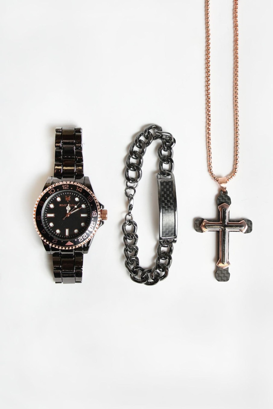 Mens Zoo York | Zoo York Mens Rose Gold Cross Watch Set Black