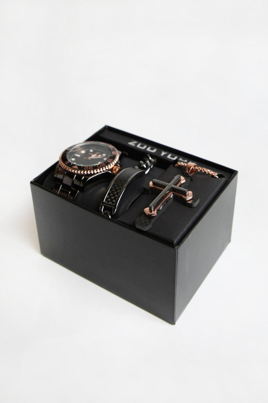 Mens Zoo York | Zoo York Mens Rose Gold Cross Watch Set Black