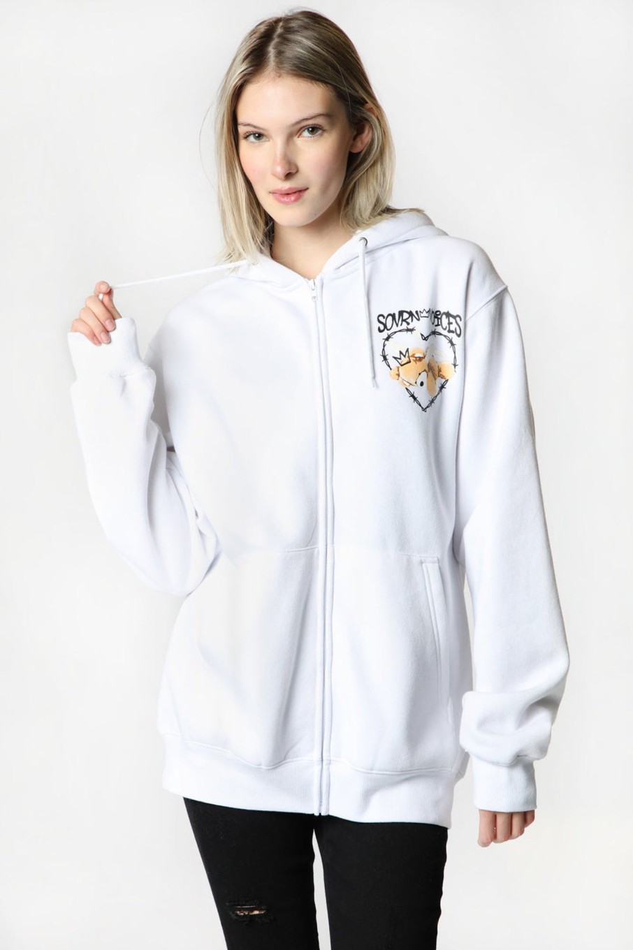 Womens Sovrn Voices | Womens Sovrn Voices Graphic Zip-Up Hoodie White