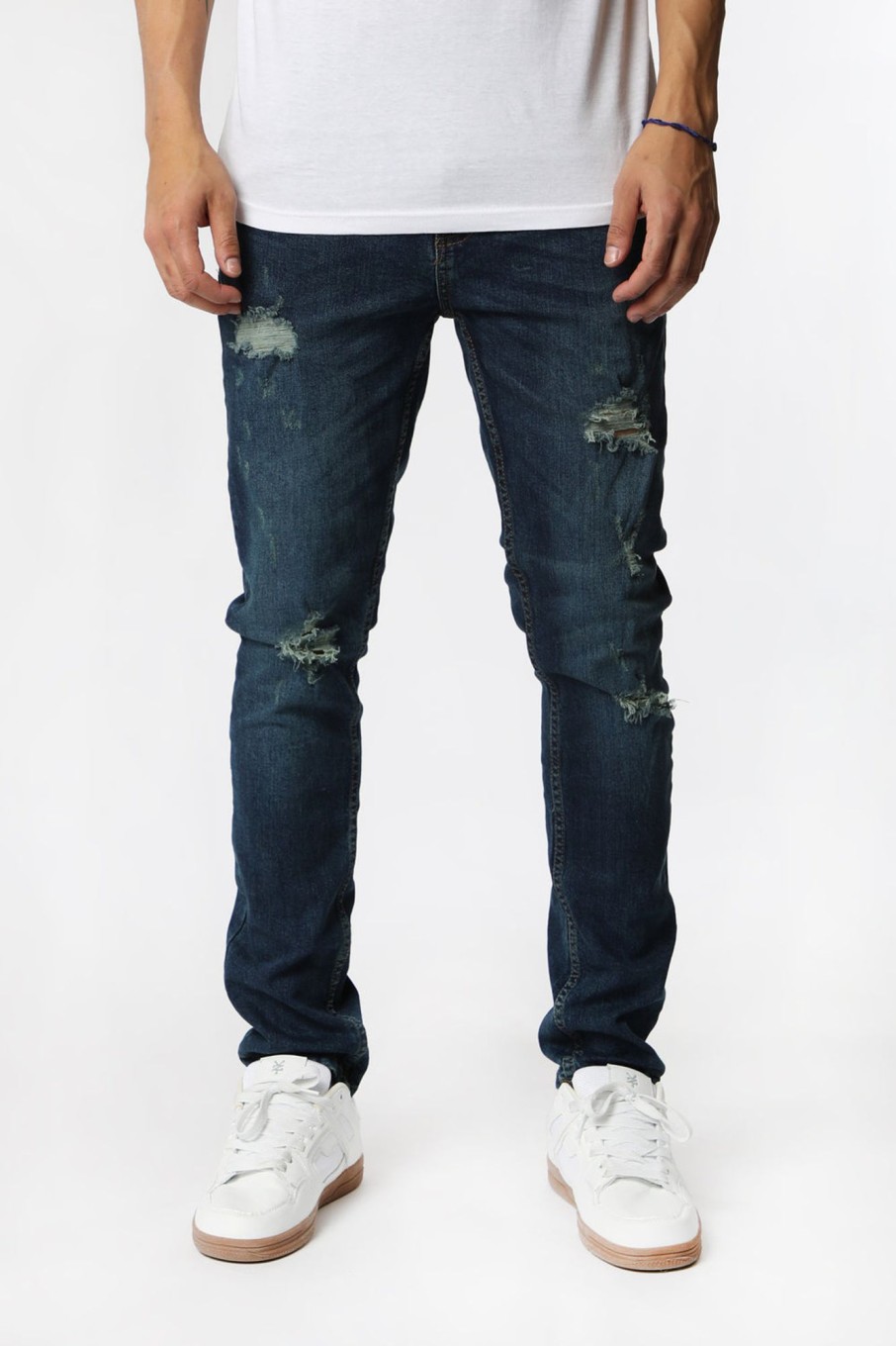 Mens West49 | West49 Mens Distressed Skinny Jeans Rinse Denim