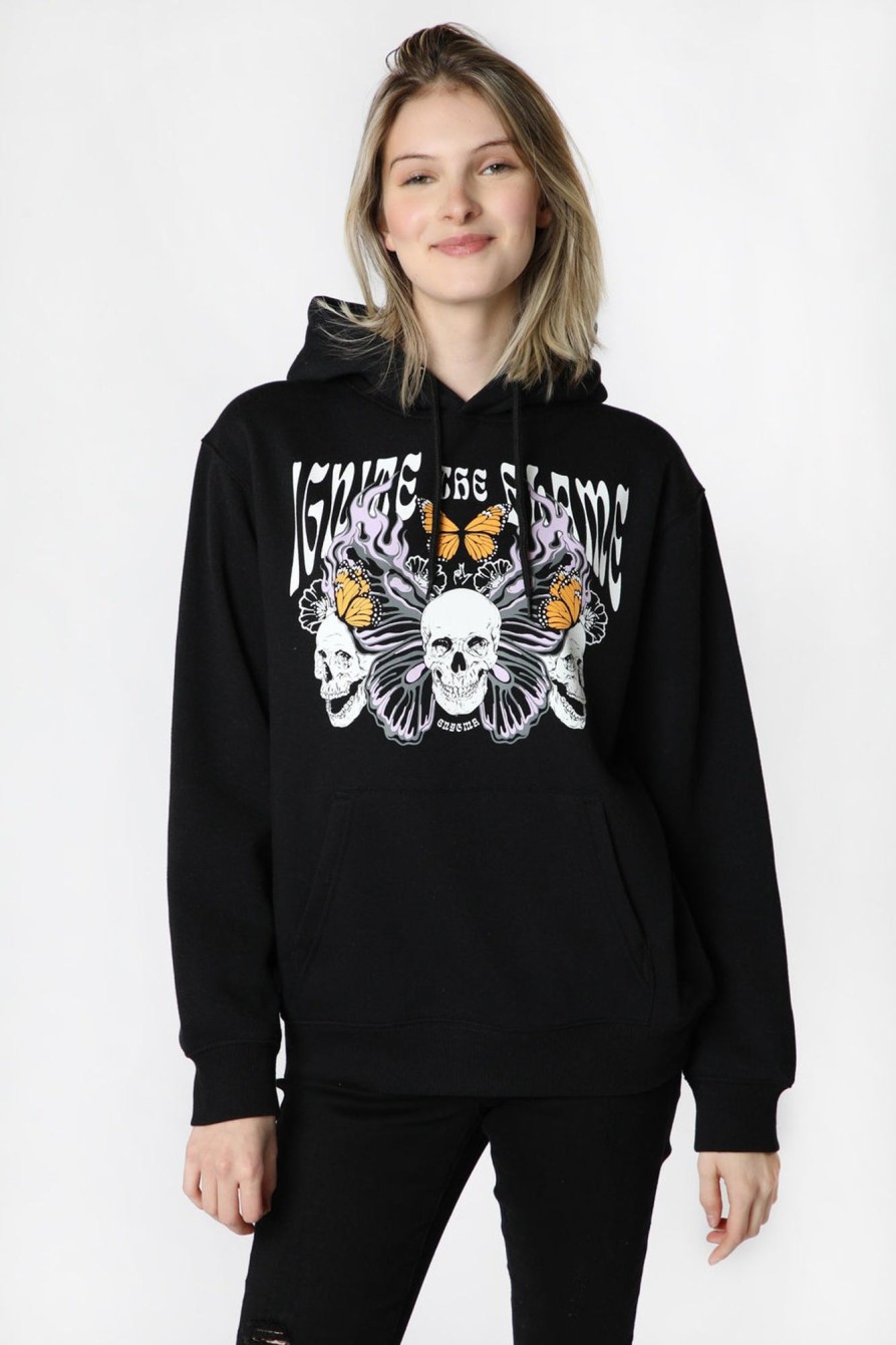 Womens Enygma | Womens Enygma Skull Butterfly Hoodie Black