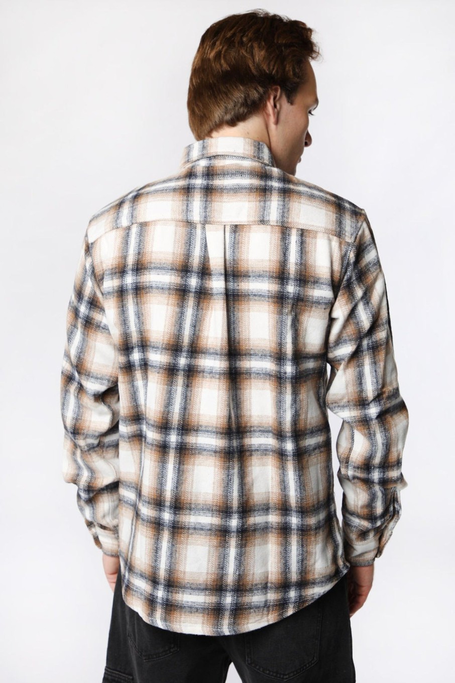 Mens Amnesia | Amnesia Mens Flannel Plaid Button-Up Sand