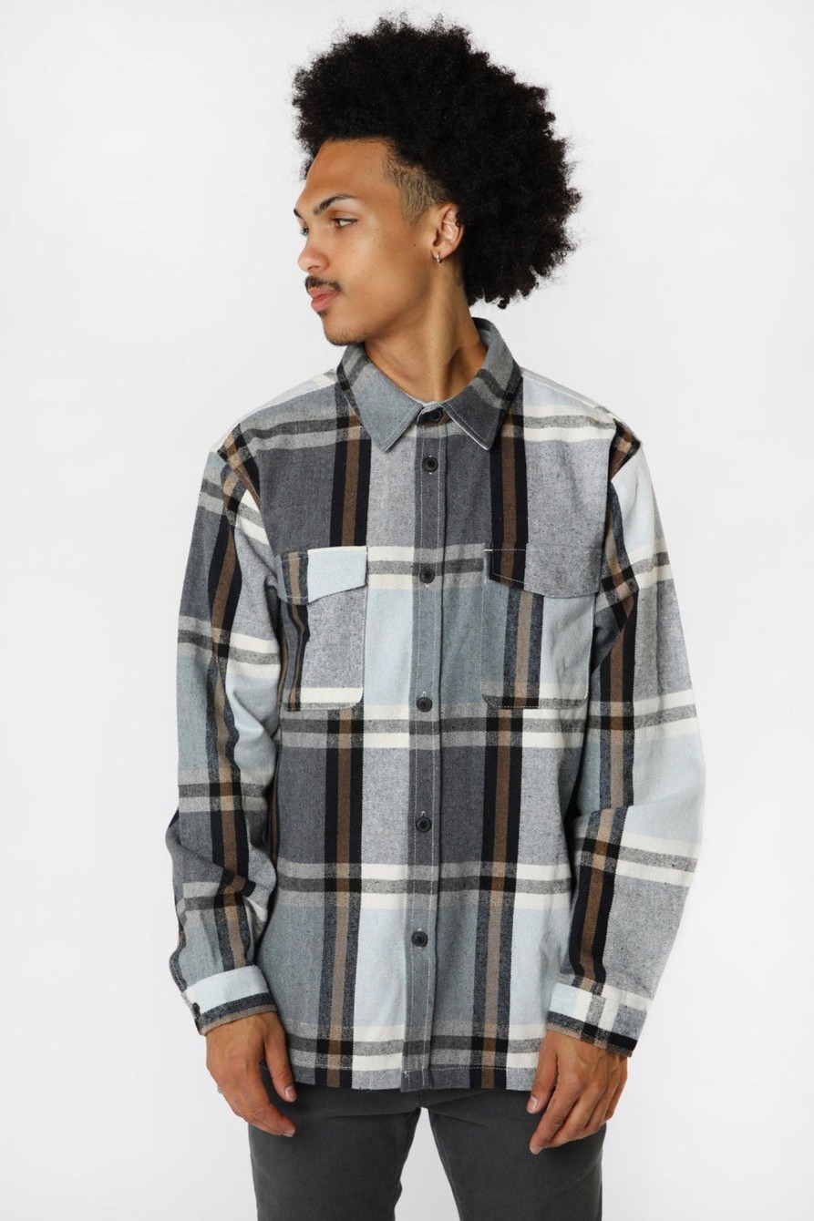 Mens Amnesia | Amnesia Mens Cotton Plaid Button-Up Blue